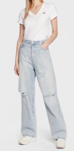CALVIN KLEIN JEANS – T-Shirt Donna Slim Fit Scollo a V Bianco