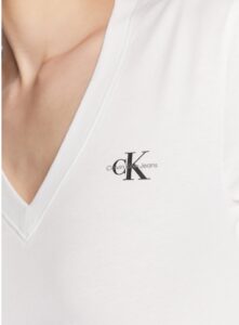 CALVIN KLEIN JEANS – T-Shirt Donna Slim Fit Scollo a V Bianco