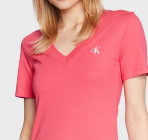 CALVIN KLEIN JEANS – T-Shirt Donna Slim Fit Scollo a V Rosa