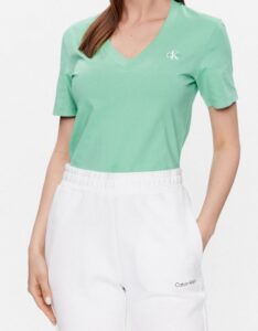 CALVIN KLEIN JEANS – T-Shirt Donna Slim Fit Scollo a V Verde