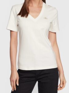 CALVIN KLEIN JEANS – T-Shirt Donna Slim Fit Scollo a V Beige