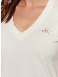 CALVIN KLEIN JEANS – T-Shirt Donna Slim Fit Scollo a V Beige