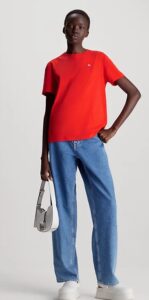 CALVIN KLEIN JEANS – T-Shirt Donna in Cotone con Stemma Rosso