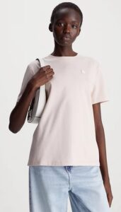 CALVIN KLEIN JEANS – T-Shirt Donna in Cotone con Stemma Rosa Seppia