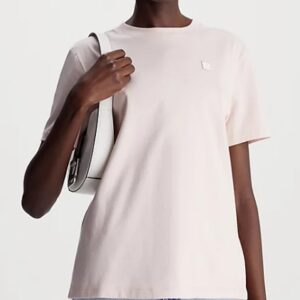 CALVIN KLEIN JEANS – T-Shirt Donna in Cotone con Stemma Rosa Seppia