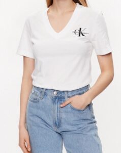 CALVIN KLEIN JEANS – T-Shirt Donna Scollo a V Bianco