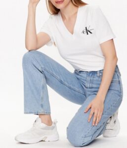 CALVIN KLEIN JEANS – T-Shirt Donna Scollo a V Bianco