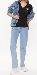 CALVIN KLEIN JEANS – T-Shirt Donna Scollo a V Nero