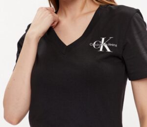 CALVIN KLEIN JEANS – T-Shirt Donna Scollo a V Nero