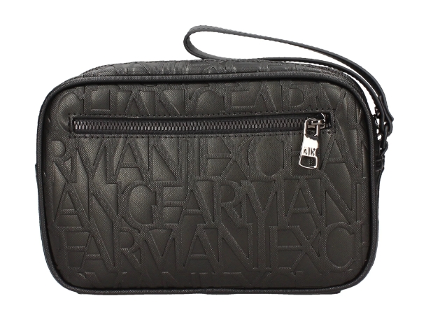 ARMANI EXCHANGE – Pochette Beauty Uomo con Logo Lettering in Rilievo All Over Nero