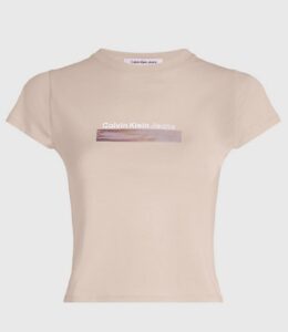 CALVIN KLEIN JEANS – T-Shirt Donna Corta con Logo Vestibilità Slim Rosa Seppia