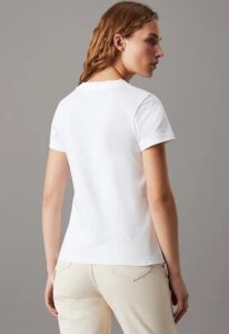 CALVIN KLEIN JEANS – T-Shirt Donna con Monogramma Slim Logo Ricamato Bianco