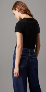 CALVIN KLEIN JEANS – T-Shirt Donna con Monogramma Slim Logo Ricamato Nero