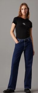 CALVIN KLEIN JEANS – T-Shirt Donna con Monogramma Slim Logo Ricamato Nero