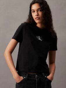CALVIN KLEIN JEANS – T-Shirt Donna Corta Monogram Nero
