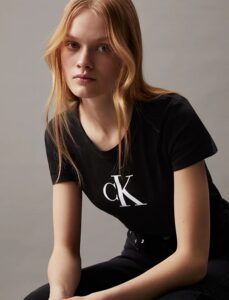 CALVIN KLEIN JEANS – T-Shirt Donna con Monogramma Slim Nero