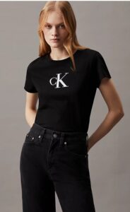 CALVIN KLEIN JEANS – T-Shirt Donna con Monogramma Slim Nero