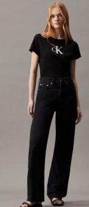 CALVIN KLEIN JEANS – T-Shirt Donna con Monogramma Slim Nero