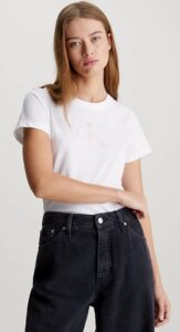 CALVIN KLEIN JEANS – T-Shirt Donna con Monogramma Slim Bianco