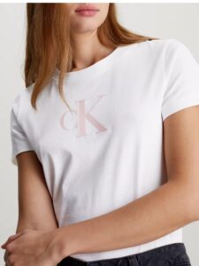 CALVIN KLEIN JEANS – T-Shirt Donna con Monogramma Slim Bianco