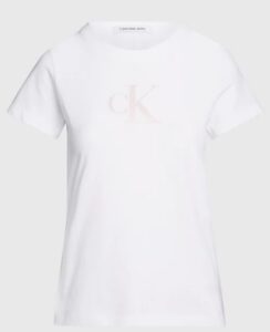 CALVIN KLEIN JEANS – T-Shirt Donna con Monogramma Slim Bianco