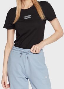 CALVIN KLEIN JEANS – T-Shirt Donna Manica Corta con Logo Stripe Nero