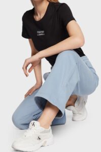 CALVIN KLEIN JEANS – T-Shirt Donna Manica Corta con Logo Stripe Nero