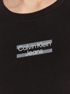 CALVIN KLEIN JEANS – T-Shirt Donna Manica Corta con Logo Stripe Nero