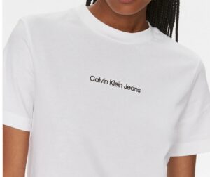 CALVIN KLEIN JEANS – T-Shirt Donna Manica Corta con Logo Centro Petto Bianco