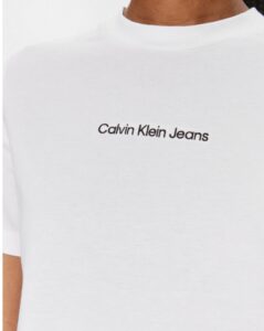 CALVIN KLEIN JEANS – T-Shirt Donna Manica Corta con Logo Centro Petto Bianco
