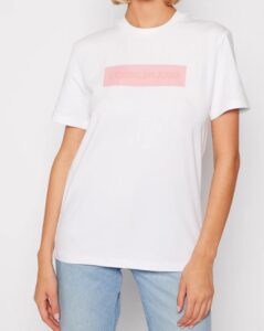 CALVIN KLEIN JEANS – T-Shirt Donna Hero Logo Tee Bianco/Rosa Soft