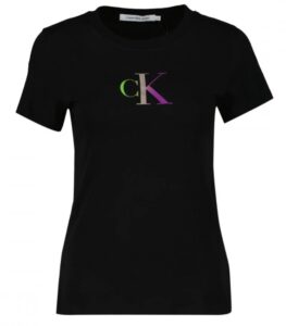 CALVIN KLEIN JEANS – T-Shirt Donna con Monogramma Slim Nero Fashion