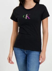 CALVIN KLEIN JEANS – T-Shirt Donna con Monogramma Slim Nero Fashion