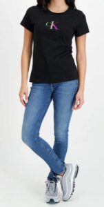 CALVIN KLEIN JEANS – T-Shirt Donna con Monogramma Slim Nero Fashion