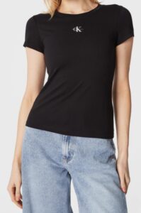 CALVIN KLEIN JEANS – T-Shirt Donna Slim Fit a Girocollo Nero