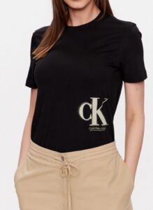 CALVIN KLEIN JEANS – T-Shirt Donna Regular con Logo Sfumato Nero