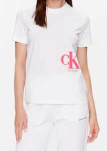 CALVIN KLEIN JEANS – T-Shirt Donna Regular con Logo Sfumato Bianco