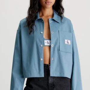 CALVIN KLEIN JEANS – Giacca Donna Camicia di Cotone Taglio Relaxed Blu Goblin
