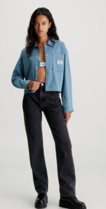CALVIN KLEIN JEANS – Giacca Donna Camicia di Cotone Taglio Relaxed Blu Goblin