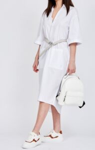 ARMANI EXCHANGE – Vestito Donna in Popeline con Spacchi Laterali sul Fondo Bianco