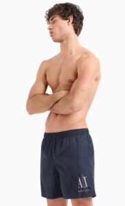 ARMANI EXCHANGE – Costume Uomo Boxer da Mare in Tessuto con Logo Blu Navy