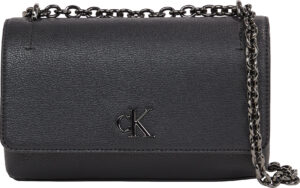 CALVIN KLEIN JEANS – Borsa Donna da Spalla Minimal Flap21 Nero/Shiny Gunmetal