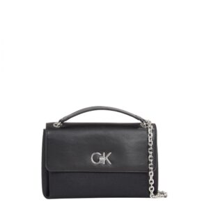 CALVIN KLEIN – Borsa da Spalla Donna Convertibile in Jacquard con Logo Nero