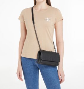 CALVIN KLEIN JEANS – Borsa Donna da Spalla Minimal Flap21 Nero/Shiny Gunmetal