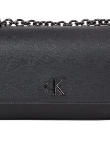 CALVIN KLEIN JEANS – Borsa Donna da Spalla Minimal Flap21 Nero/Shiny Gunmetal