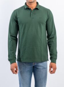 SUN68 – Polo Uomo Manica Lunga Small Stripes EL Verde Scuro