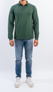 SUN68 – Polo Uomo Manica Lunga Small Stripes EL Verde Scuro