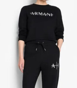ARMANI EXCHANGE – Felpa Donna in French Terry Biologico e Logo in Perline Nero