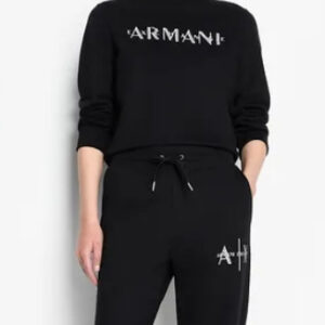 ARMANI EXCHANGE – Felpa Donna in French Terry Biologico e Logo in Perline Nero
