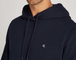 CALVIN KLEIN JEANS – Felpa Uomo con Cappuccio in Spugna di Cotone con Stemma Blu Notte